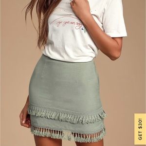 Lulu’s Sekera sage green tassle mini skirt